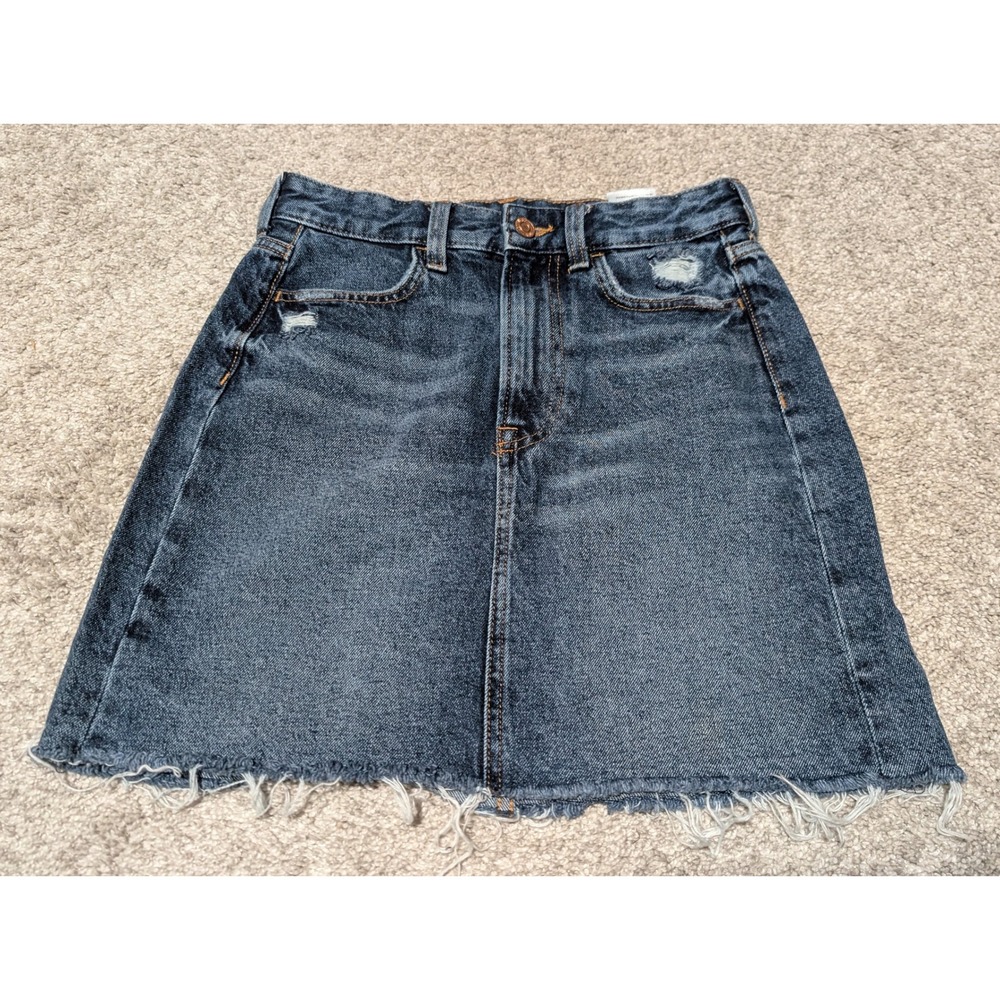 Skirt Womens 2 Blue Mini Distressed Raw Hem High Waist Cotton Edgy Y2K H&M Denim